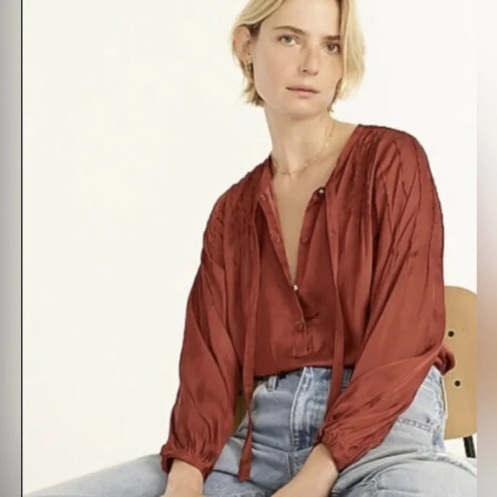 NWOT J.Crew Women's Featherweight Satin Tie-Neck Top - Picture 2 of 9